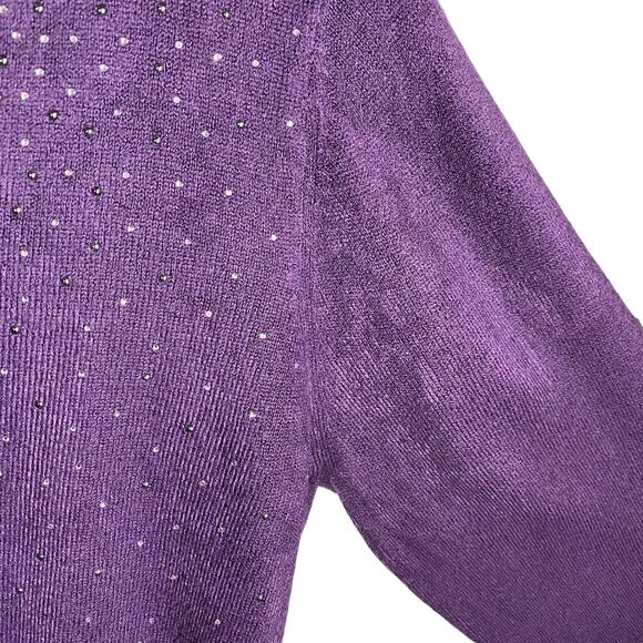Karen Scott  Sweater Rhinestone V Neck Purple Womens Sz Large Scarf Not Included - Picture 5 of 7